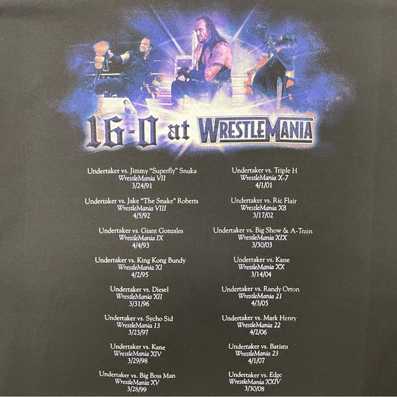 Vintage 2008 WWE The Undertaker 16-0 At WrestleMania Rare Wrestling T Shirt XXL - Picture 6 of 6